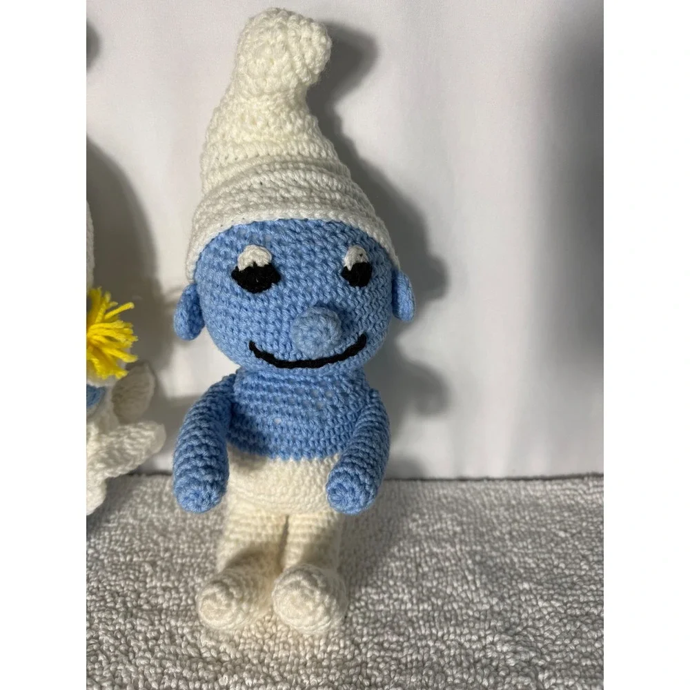 Vintage Crochet Smurf and Smurfette Handmade‎ Blue White Smurf 15